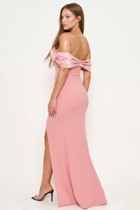 Rolled Up Flower Detail Off The Shoulder Maxi Dress