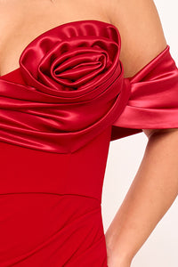 Symphony Dress - Rolled Up Flower Detail Off The Shoulder Maxi Dress | Zezebe