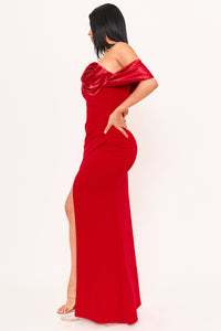 Symphony Dress - Rolled Up Flower Detail Off The Shoulder Maxi Dress | Zezebe