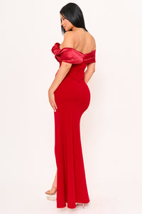 Symphony Dress - Rolled Up Flower Detail Off The Shoulder Maxi Dress | Zezebe