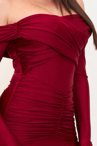 Symphony Dress - Pleated Details On Stretch Satin Mermaid Maxi Dress | Zezebe