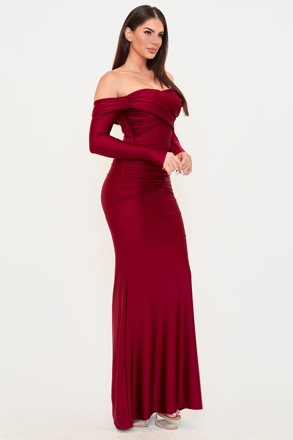 Symphony Dress - Pleated Details On Stretch Satin Mermaid Maxi Dress | Zezebe