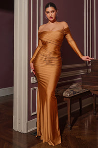 Symphony Dress - Pleated Details On Stretch Satin Mermaid Maxi Dress | Zezebe