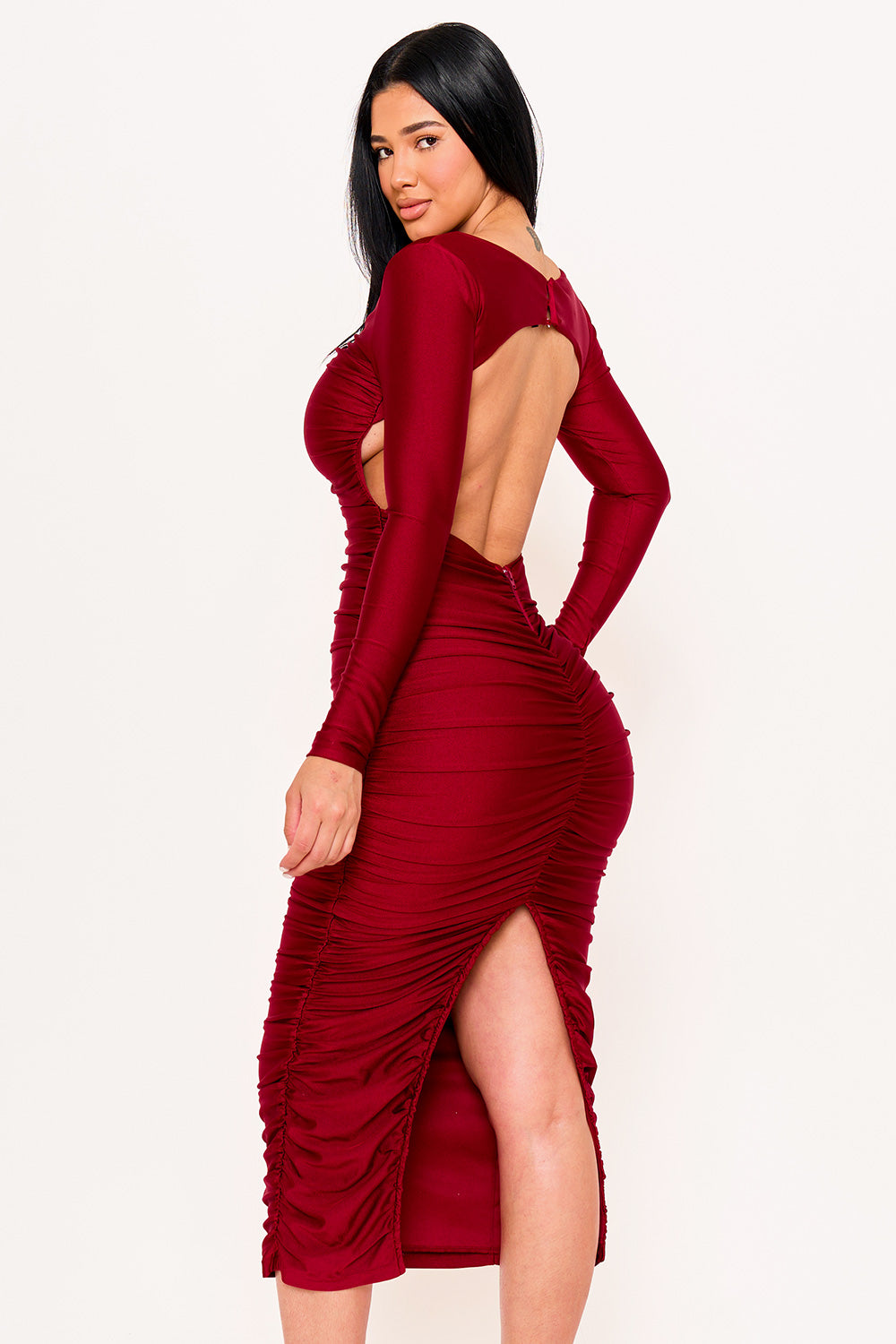 Symphony Dress - Satin V Shape Cutout Front Maxi Dress | Zezebe