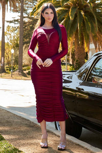 Symphony Dress - Satin V Shape Cutout Front Maxi Dress | Zezebe