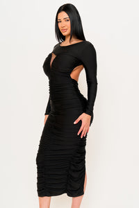 Symphony Dress - Satin V Shape Cutout Front Maxi Dress | Zezebe