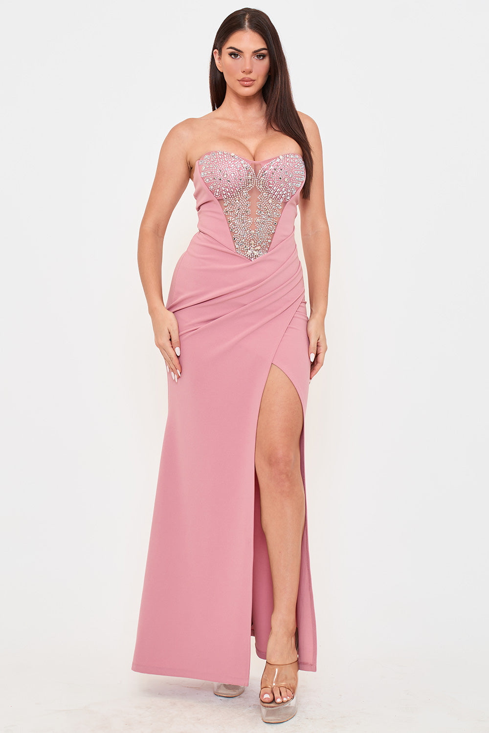 Symphony Dress - Rhinestone Bustier Top With Mermaid Like Maxi Dress | Zezebe