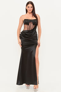 Symphony Dress - Satin With Mesh Paneled Maxi Dress | Zezebe