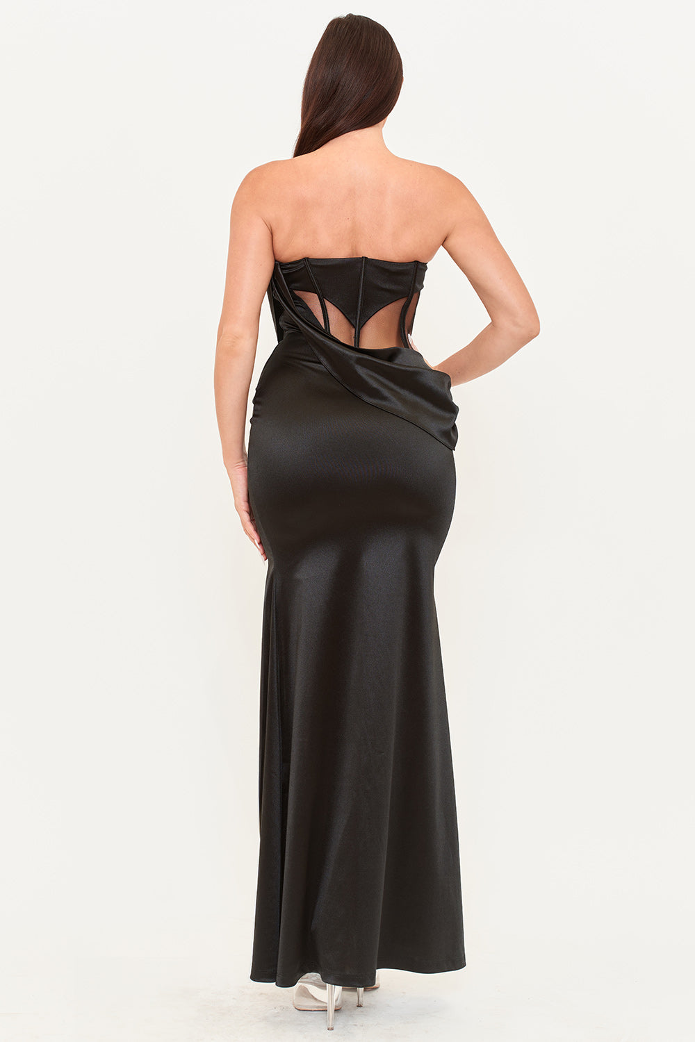 Symphony Dress - Satin With Mesh Paneled Maxi Dress | Zezebe