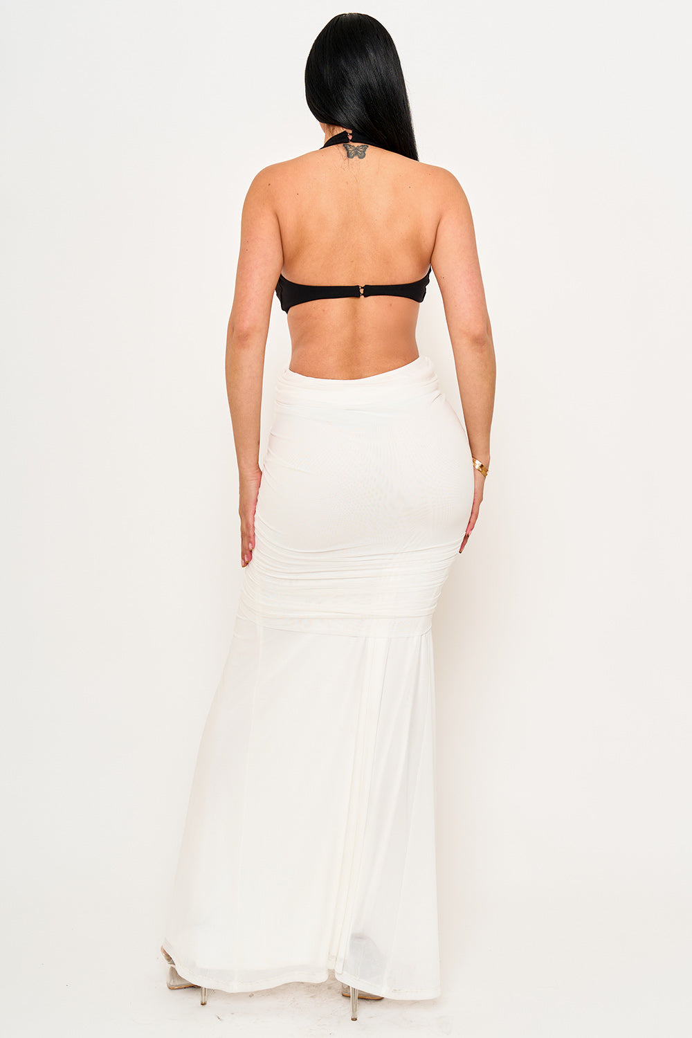 Two Tone Contrast Fabric Mermaid Maxi Dress