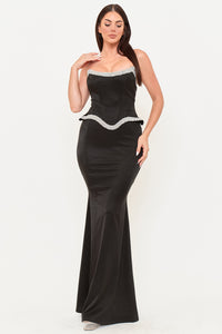 Symphony Dress - Rhinestone Tape Trim With Peplum Maxi Dress | Zezebe