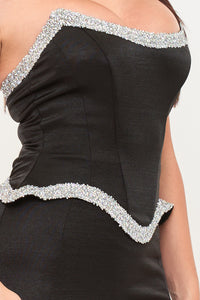 Symphony Dress - Rhinestone Tape Trim With Peplum Maxi Dress | Zezebe