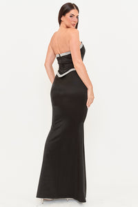 Symphony Dress - Rhinestone Tape Trim With Peplum Maxi Dress | Zezebe