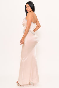 Symphony Dress - Rhinestone Tape Trim With Peplum Maxi Dress | Zezebe