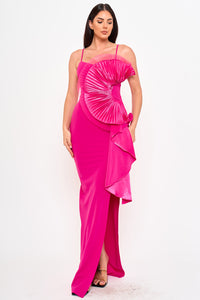 Symphony Dress - Tulle Mesh Folded Ruffle On The Side Maxi Dress | Zezebe