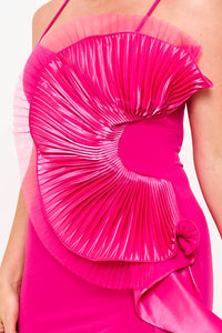 Symphony Dress - Tulle Mesh Folded Ruffle On The Side Maxi Dress | Zezebe