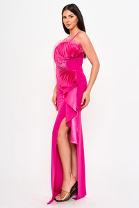 Symphony Dress - Tulle Mesh Folded Ruffle On The Side Maxi Dress | Zezebe