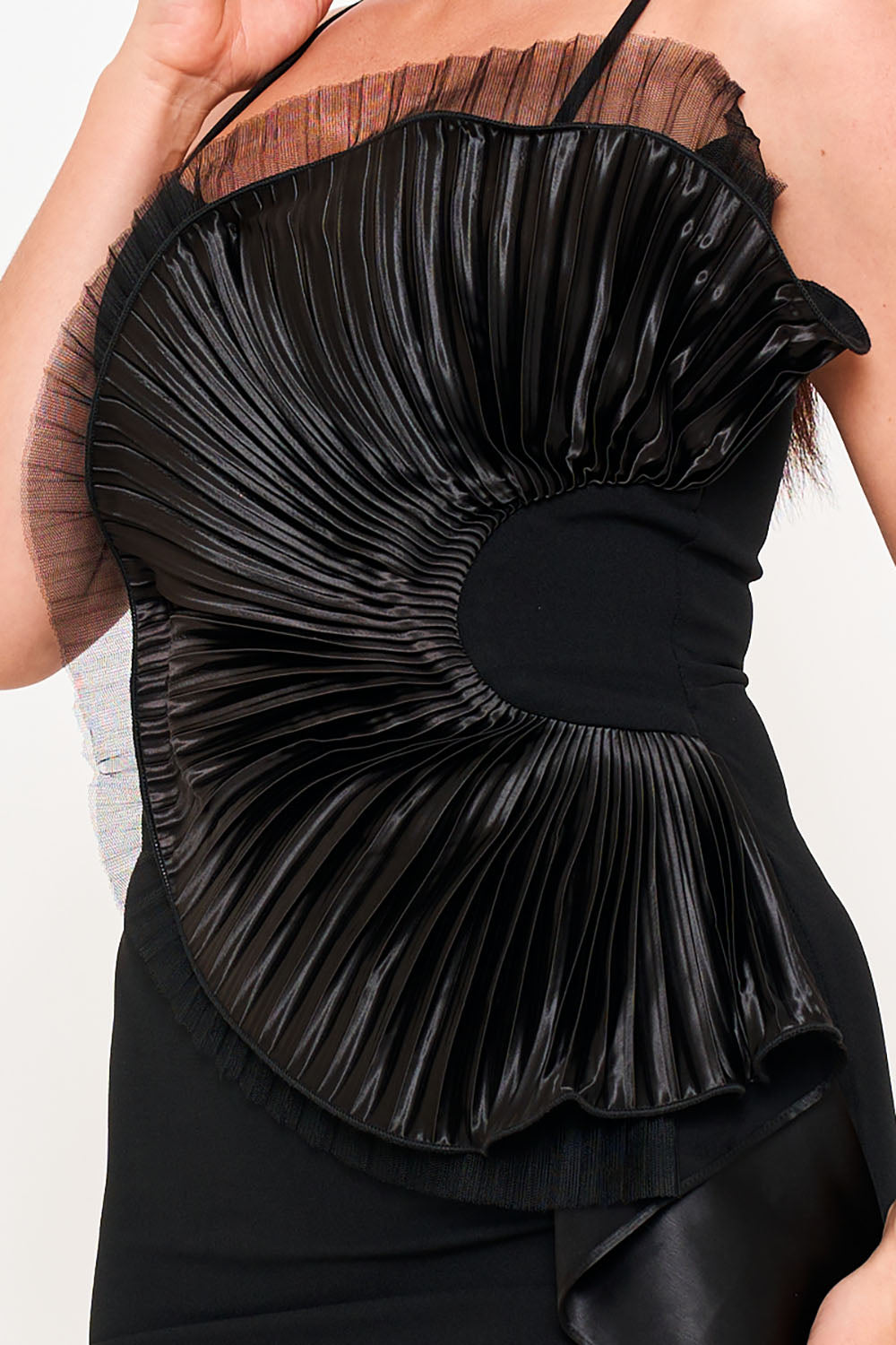 Symphony Dress - Tulle Mesh Folded Ruffle On The Side Maxi Dress | Zezebe