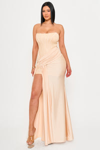 Symphony Dress - Laced Corset On Satin Maxi Dress | Zezebe