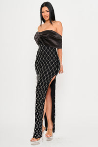 Symphony Dress - Diamond Patterned Rhinestone Maxi Dress | Zezebe