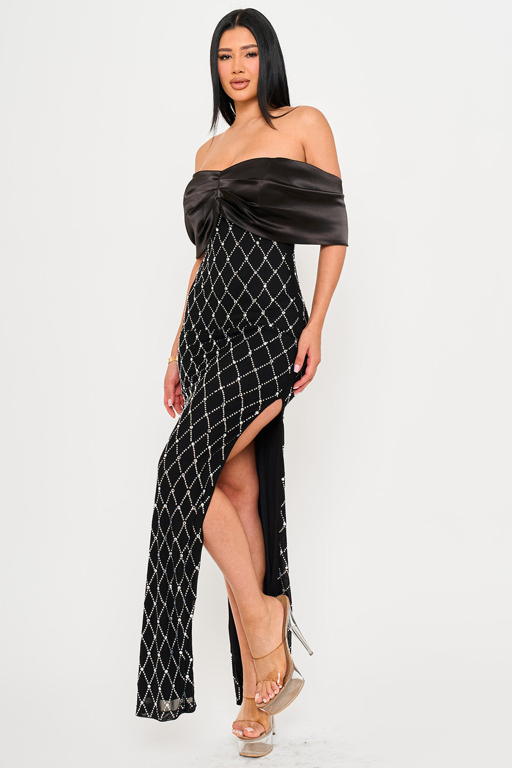 Symphony Dress - Diamond Patterned Rhinestone Maxi Dress | Zezebe