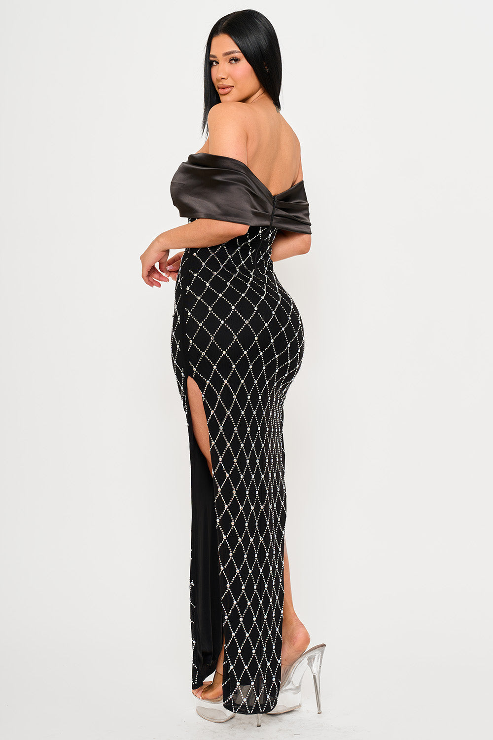 Symphony Dress - Diamond Patterned Rhinestone Maxi Dress | Zezebe
