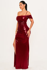 Symphony Dress - Faux Pearl Beaded On Foil Maxi Dress | Zezebe