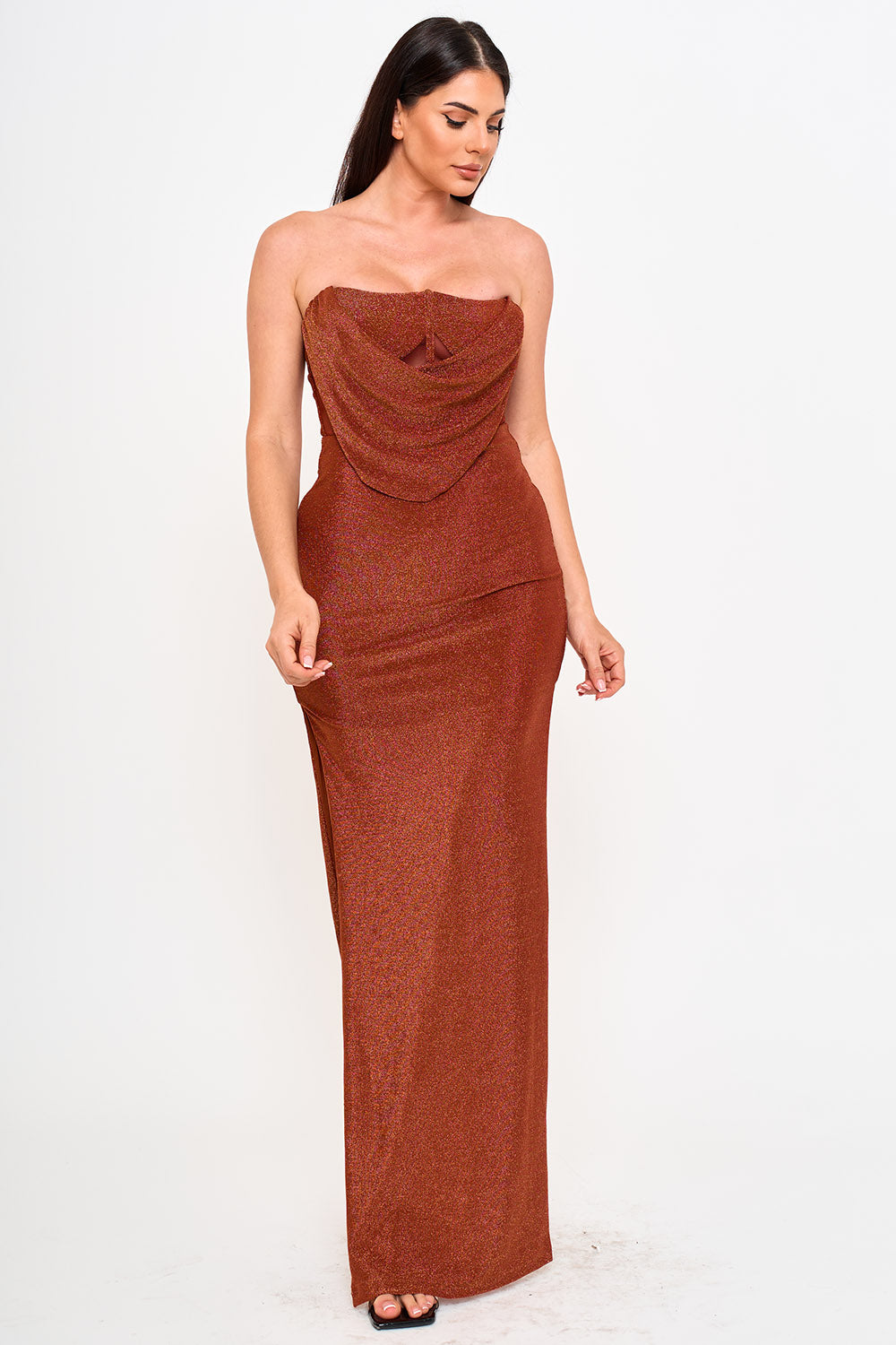 Symphony Dress - Metallic Knit Stretchy Maxi Dress | Zezebe