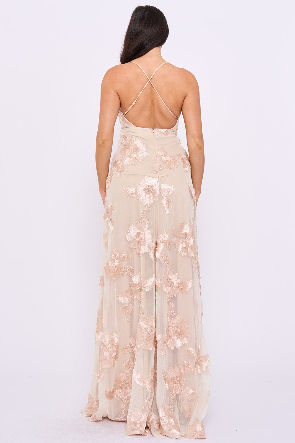 Mesh Tape Floral Patterned Maxi Dress