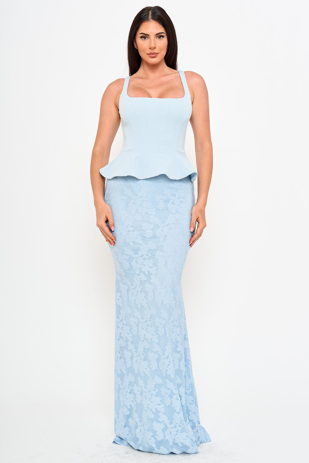 Symphony Dress - Lace Skirt Peplum Maxi Dress | Zezebe