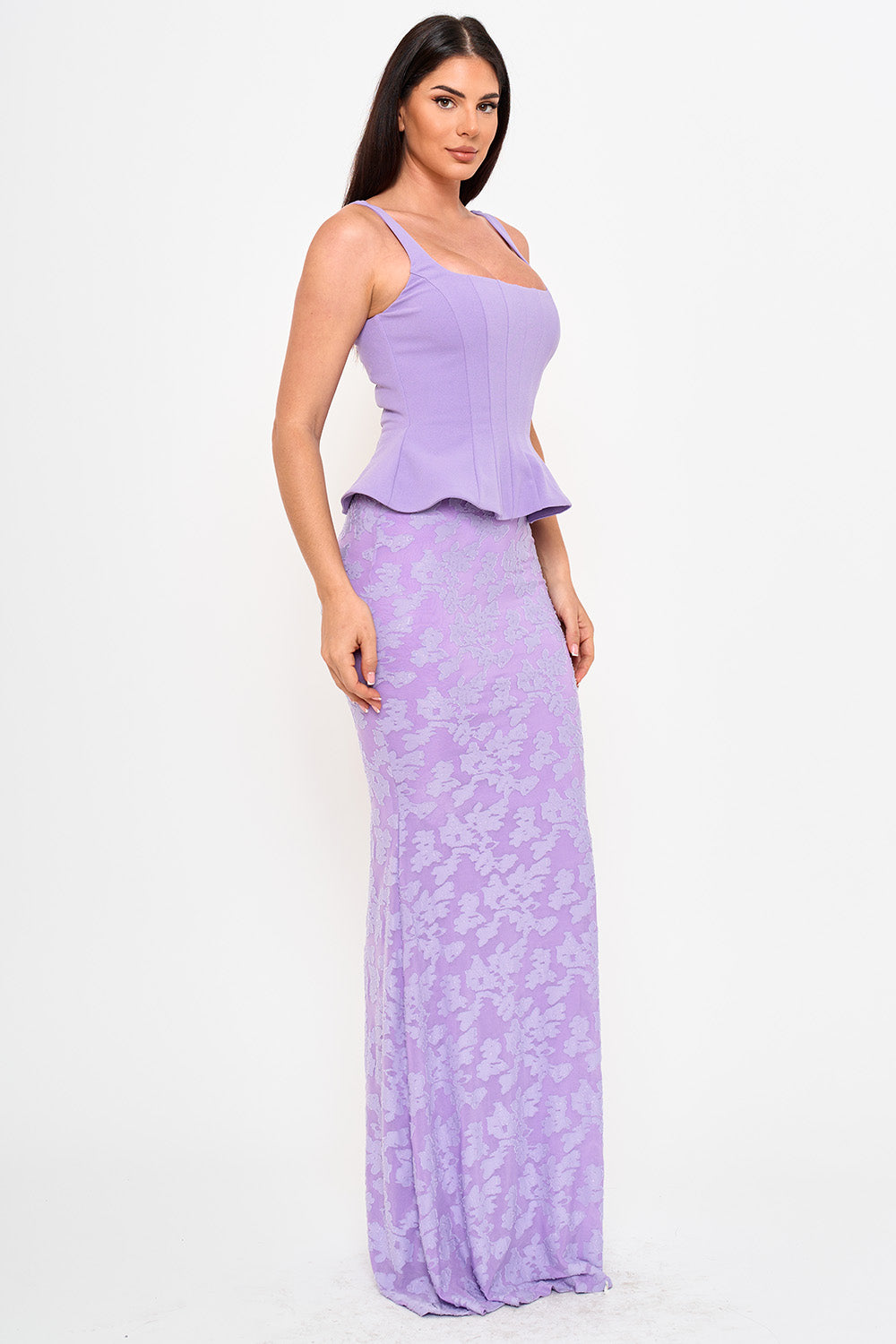 Symphony Dress - Lace Skirt Peplum Maxi Dress | Zezebe