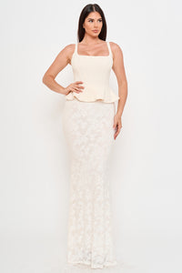 Symphony Dress - Lace Skirt Peplum Maxi Dress | Zezebe