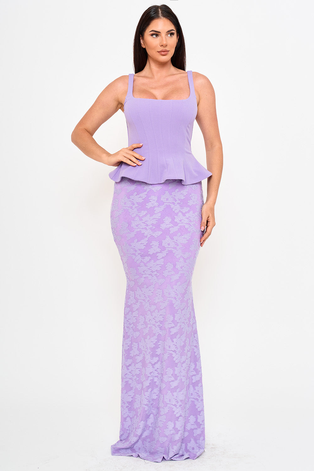 Symphony Dress - Lace Skirt Peplum Maxi Dress | Zezebe