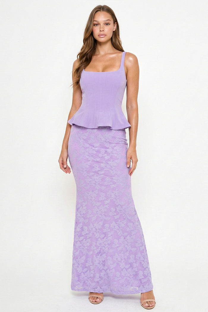 Symphony Dress - Lace Skirt Peplum Maxi Dress | Zezebe