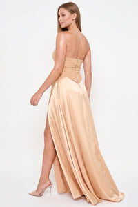 Gradation Rhinestone Top With Satin Skirt Maxi Dress