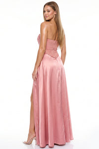 Gradation Rhinestone Top With Satin Skirt Maxi Dress