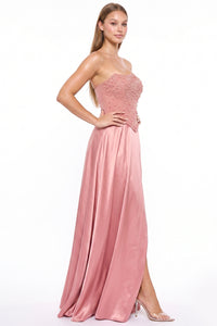 Gradation Rhinestone Top With Satin Skirt Maxi Dress