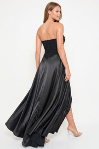 Gradation Rhinestone Top With Satin Skirt Maxi Dress