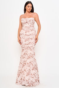 Symphony Dress - Floral Print Pleated Mermaid Maxi Dress | Zezebe