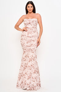 Symphony Dress - Floral Print Pleated Mermaid Maxi Dress | Zezebe