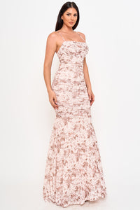 Symphony Dress - Floral Print Pleated Mermaid Maxi Dress | Zezebe