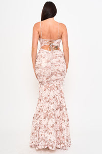 Symphony Dress - Floral Print Pleated Mermaid Maxi Dress | Zezebe