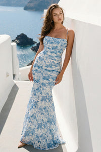 Floral Print Pleated Mermaid Maxi Dress