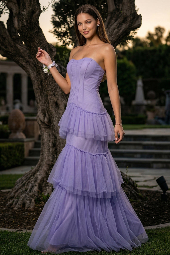 Symphony Dress - Layered Mesh Ruffled Mermaid Maxi Dress | Zezebe