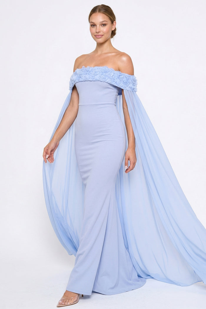 Flower Applique Off The Shoulder Maxi Dress
