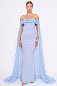 Flower Applique Off The Shoulder Maxi Dress