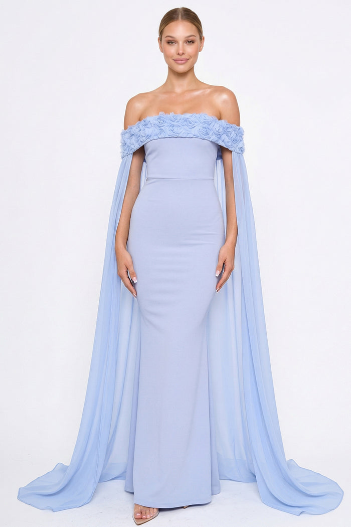 Flower Applique Off The Shoulder Maxi Dress