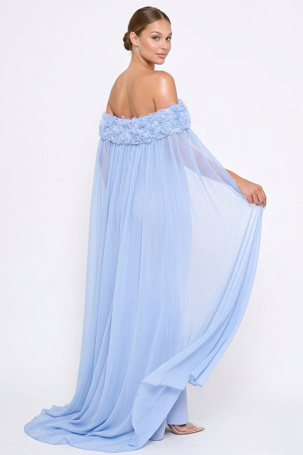 Flower Applique Off The Shoulder Maxi Dress