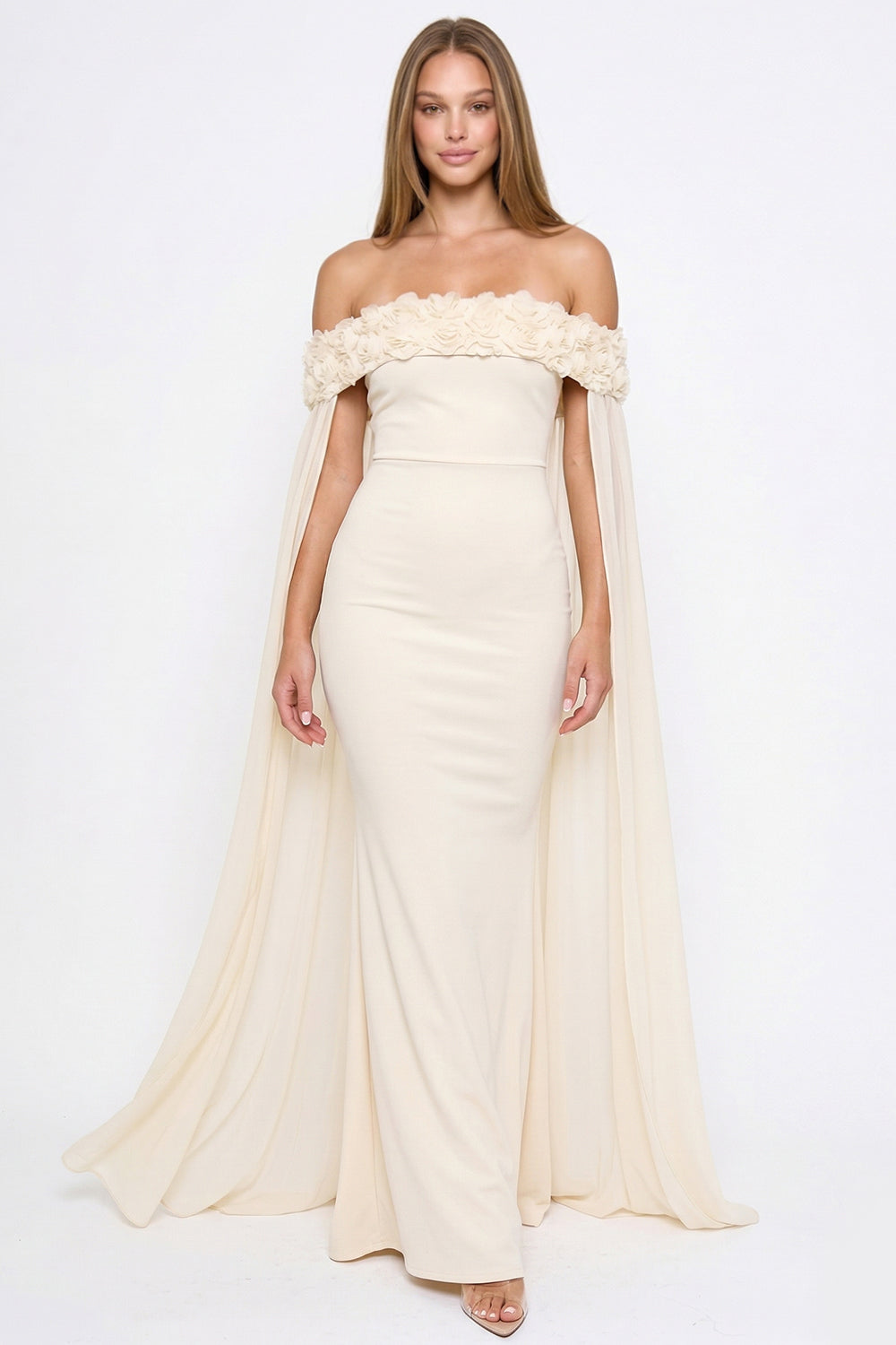 Flower Applique Off The Shoulder Maxi Dress