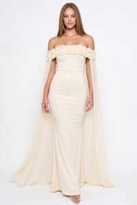 Flower Applique Off The Shoulder Maxi Dress